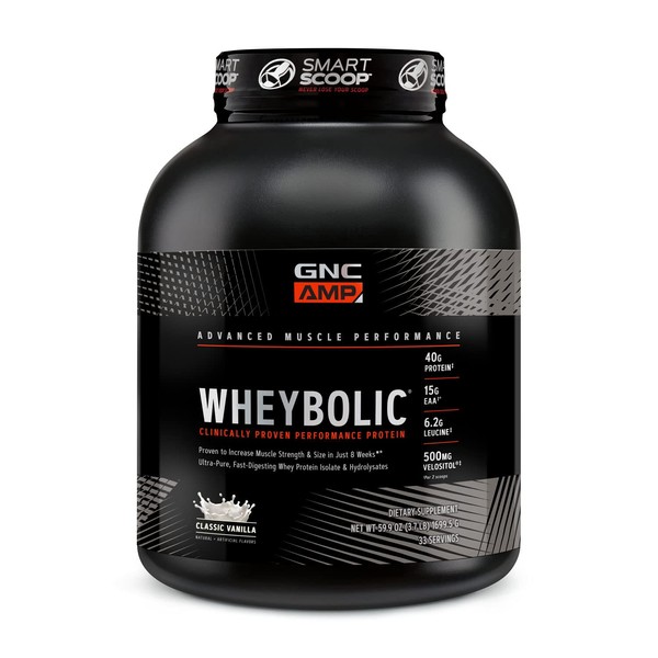 GNC AMP Wheybolic | Targeted Muscle Building and Workout Support Formula | Pure Whey Protein Powder Isolate with BCAA | Gluten Free | 25 Servings | Classic Vanilla