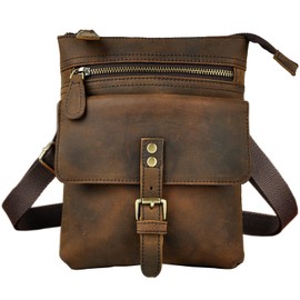 Le'aokuu Men Genuine Leather Coffee Travel Hip Bum Fanny Belt Waist Pack Small Hook Satchel Messenger Bag Phone Pouch 6574 (Brown)