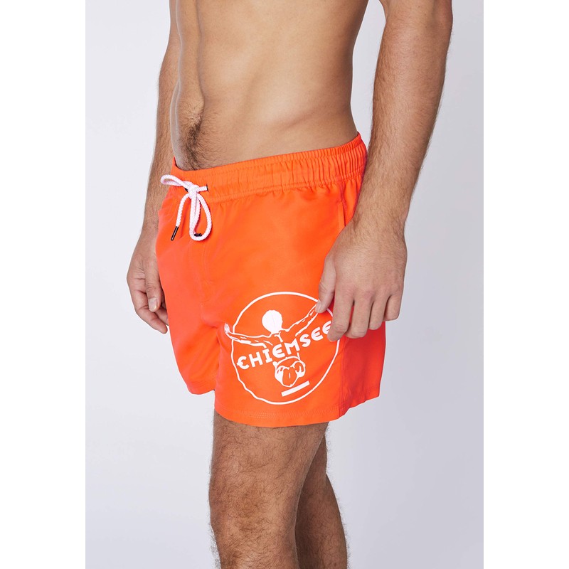 CHIEMSEE Swim Shorts with Label Symbol and Pockets, Shock Orange
