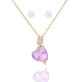 Grasiue: collar de cristal de corazón colorido con flor de oro, un regalo para familia, amantes, Navidad (rosa)