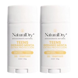 NaturalDry - Desodorante Corporal Teen Intense - Sin aluminio - Sin Parabenos - Elimina malos olores - Aroma a Geranio - en barra (2 Unidades)