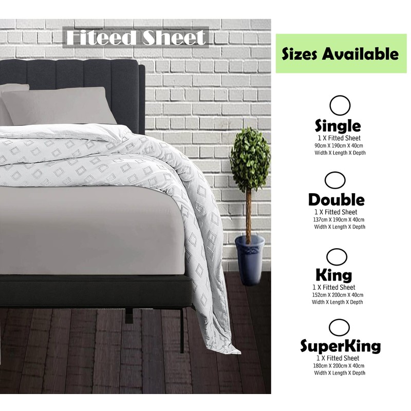 Apex Furnishings Double Fitted Sheet, Silver Grey - Brushed Microfiber