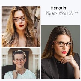 Henotin 4 Pair Reading Glasses for Women Men Readers Half Moon Frame Blue Light Blocking Spring Hinge Eyeglasses (Black, 1.00, diopters)