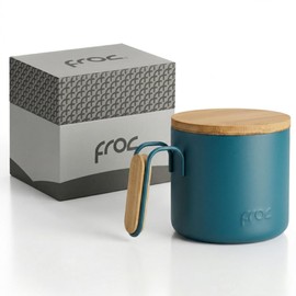 FROC The Mist Taza Térmica 350 ml / 12 oz de Acero Inoxidable, Aislada al Vacío, con Tapa de Bambú y Asa Ergonómica, Mantiene Caliente y Frío, Ideal p