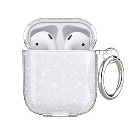 Aircawin for Airpods Case Clear Glitter,Sparkle Bling Clear Case for Airpod case,Full Protective Shockproof Soft TPU Drop Protection Accessories with Keychain for AirPods 2&1 for Women Girls-Glitter