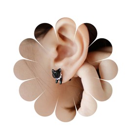 Allereya Vintage Black Cat Ear Jacket Earrings Cat Stud Earrings Funny Gothic Cat Earrings Black Exaggerated Animal Earrings Jewellery for Women and Girls, Zinc, No Gemstone