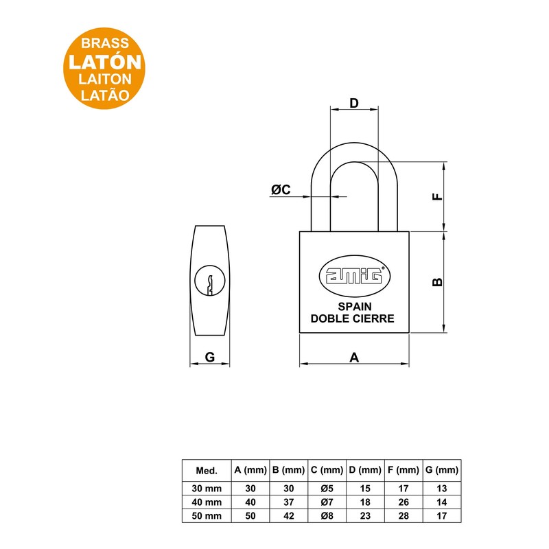 Amig - 60-40 Brass Chrome Nickel Padlock | Double Lock
