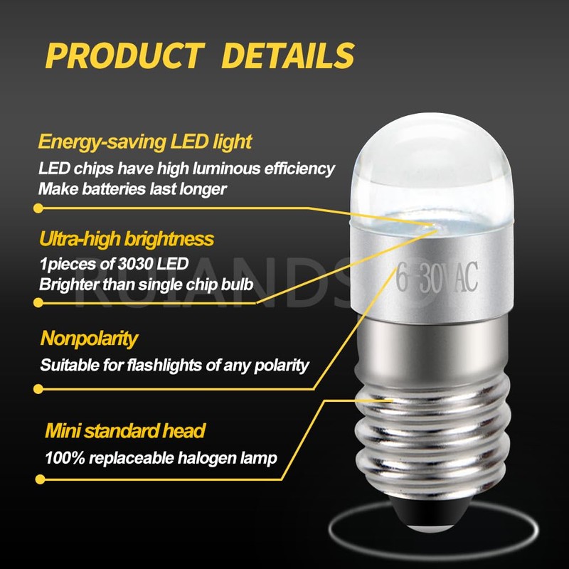 Ruiandsion E10 Cycling Light Bulb,6V 30V Non Polarity 3030 Chips,LED
