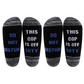 LEVLO 2 Pairs Police Officer Gift Do Not Disturb This Cop is Off Duty Socks for Men Policemen Father's Day Present (2 Pairs/Set)