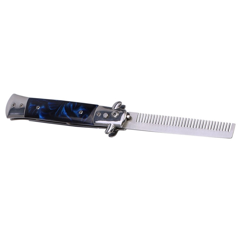 Switchblade Spring Folding Knife Push Button Pocket Comb Oil Hair