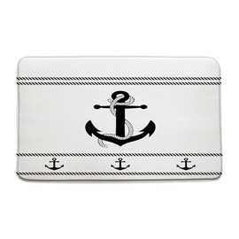 CCXTCZ Nautical Anchor Bath Mat Black White Ocean Beach Adventure Modern Minimalist Fabric Bathroom Microfiber Memory Foam Absorbent Rug Bathroom Decor Rug,17.8x29.5 Inch
