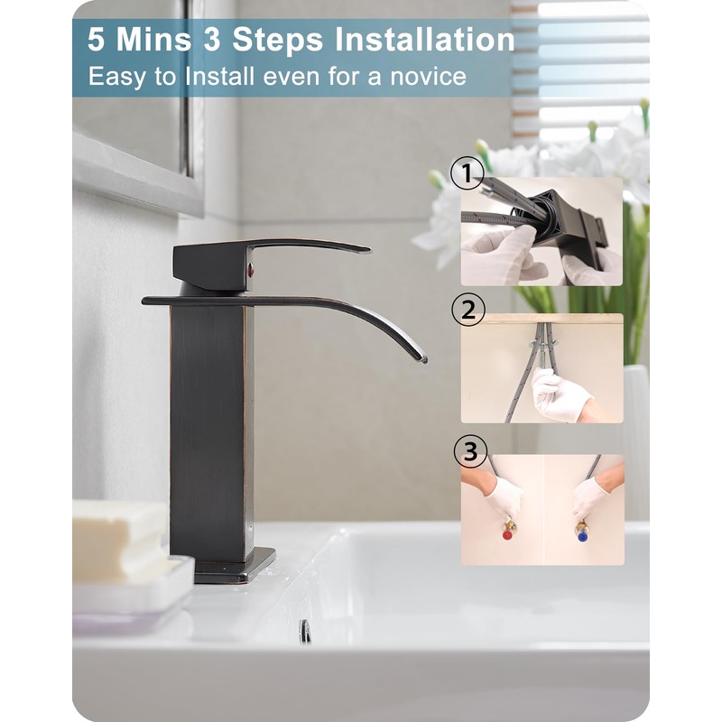 HOIGY Waterfall Bathroom Faucet Oil Rubbed Bronze, Brass 4 Ins