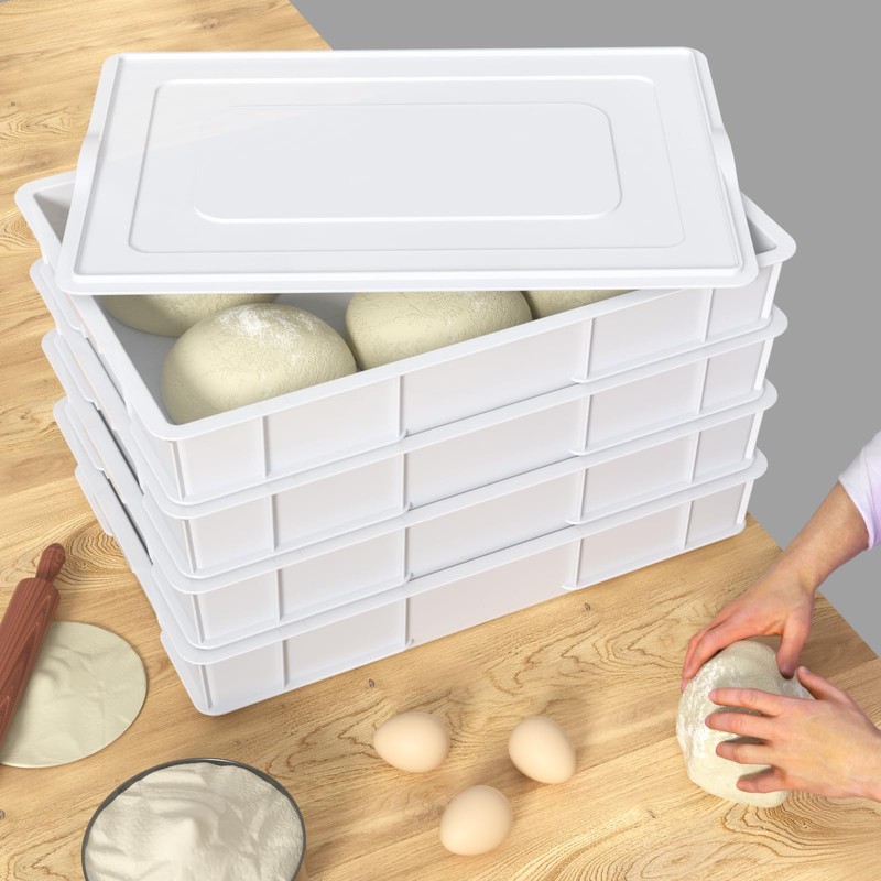 Dehouse 4-Pack Commercial Pizza Dough Proofing Box Tray with lid,
