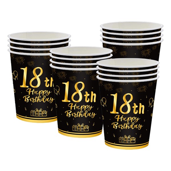 Black Gold Paper Cups 18th Birthday 16 Pieces Birthday Party Paper Cups Coffee Cups Tea Cups Cold Drinking Cups Black Gold Paper Drinking Cups for Men Women 18th Birthday Party Table Decoration