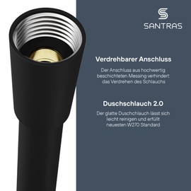 SANTRAS® Premium Shower Hose Matt Black 1.25 m with Flow Limiter - Particularly Flexible Shower Hose Made of Easy Clean Material Made in Germany