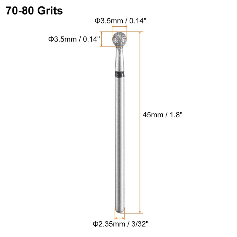 sourcing map 12pcs 70-80 Grits Diamond Grinding Bit 3.5mm Ball