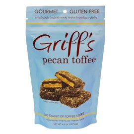 Griff's English Dark Chocolate Toffee, Individual Wrapped Squares, Gluten Free and Family Owned (4.5 Ounce, Pecan Toffee)