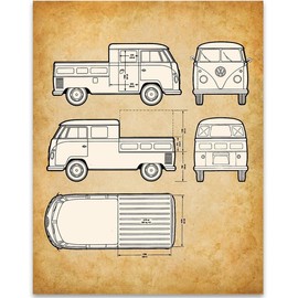 Volkswagen Type 2 Bus Pick-Up Patent - 11x14 Unframed Patent - Great Gift Under $15 for VW Fans