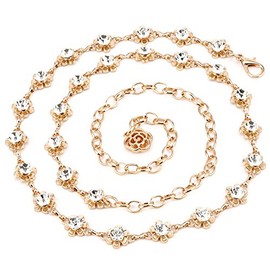 MEGAUK Women's Bling-Bling Rhinestone Bridal Belt Chain Belt Waist Belt Waist Belt Rhinestone Bridal Belt Metal Chain Belt – Ideal for Dress Wedding Party Bridesmaid Dresses, gold