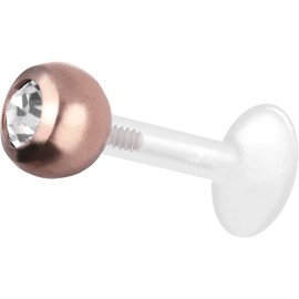 PIERCINGLINE PTFE Labret with Internal Thread, Titanium Crystal Attachment, Piercing, Lip, Nose, Ear, Helix, Choice of Colours and Sizes, Titanium PTFE Titanium, Cubic Zirconia