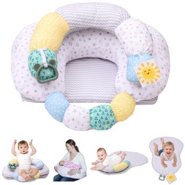 4-in-1 Tummy Time Seated Support & Nursing Pillow Detachable, All with Removable Pillow Covers, Baby Play Mat and Toys 0-24 Months, Machine Washable