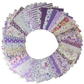 longshine-us 50pcs 4" x 4" Premium Cotton Craft Fabric Bundle Squares Patchwork Lint DIY Sewing Scrapbooking Quilting Dot Pattern Artcraft (Purple)