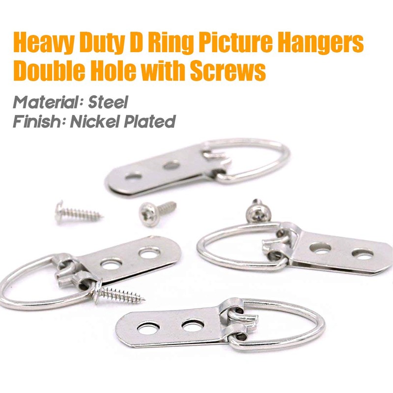 Rustark 60Pcs Heavy Duty D Ring Picture Hangers Double Hole