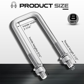 Hicarer 8 Set 304 Stainless Steel Square U Bolt 1/2''D x 2-1/16" W x 6-5/16" L Boat Trailer with Washers and Nuts Utility Trailer Parts Trailer U Bolts for Sailboat Trailer, Automobiles Accessories