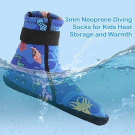 Aoreun Children's Neoprene Socks, Diving Socks with Velcro Fastening, 3 mm Neoprene Socks, Non-Slip Warming Diving Socks for Surfing, Beach Volleyball, Beach, Snorkelling and Water Sports, Size 31-33
