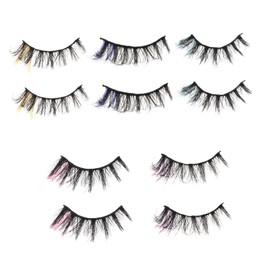 Healvian 5 Pairs Colorful Synthetic Eyelashes Curly Design Soft Reusable Eye Lash Strips for Dramatic Makeup Looks for Special Occasions and Everyday Use