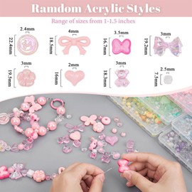 Rnigra 180-240PCS Acrylic Beads for Bracelet Making, Flower Bow Butterfly Candy Star Heart Kawaii Bracelet Charms, Cute Beads for Jewelry DIY Necklace Keychain Phone Charms(Pink)