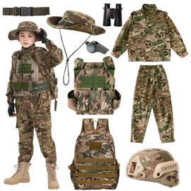 Children's Army Special Forces Clothing Children's Camouflage Single Soldier Clothing Helmet Backpack Soldier Boy (7-8/130)