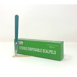 Disposable Scalpels Sterile Surgical Blade Size 36 Stainless Steel with Plastic Handle & Metric Line Individually Foil Wrapped Box of 10