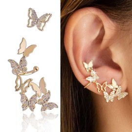 Aneneiceera Vintage Crystal Butterfly Ear Climber Earrings Gold Cz Rhinestone Crawler Earrings Layered Cz Butterfly Stud Earrings Personlized Ear Crawlers Earrings Jewelry for Women and Girls