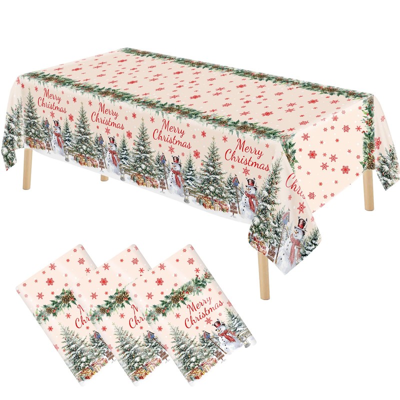 3 Pcs Christmas Snowman Tablecloth Christmas Decorations Xmas Tree Party