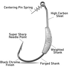 Weighted Swimbait Hooks, 15Pcs Weedless Jig Weighted Fishing Hooks with Twistlock Centering Pin Soft Plastic Worm Fishing Hooks for Bass Fishing