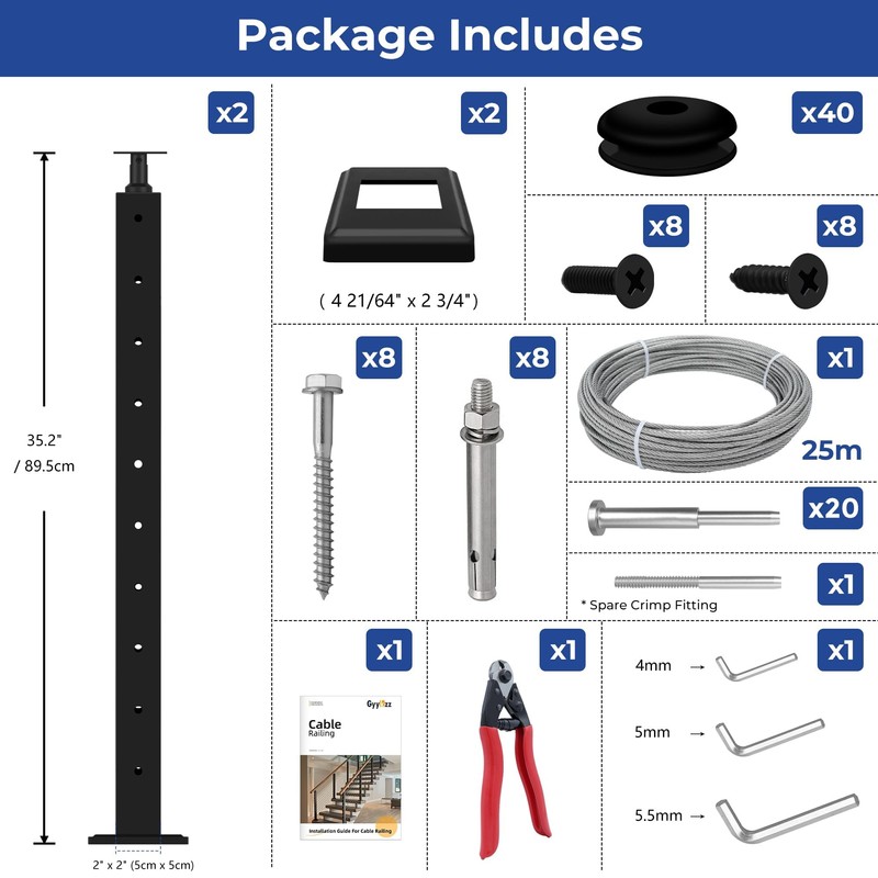 Gyykzz One-Stop Cable Railing Post Kit, 2Pack Level Drilled Line