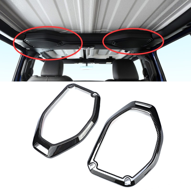 2Pcs Car Carbon Fiber Texture Roof Speaker Ring Cover Trim