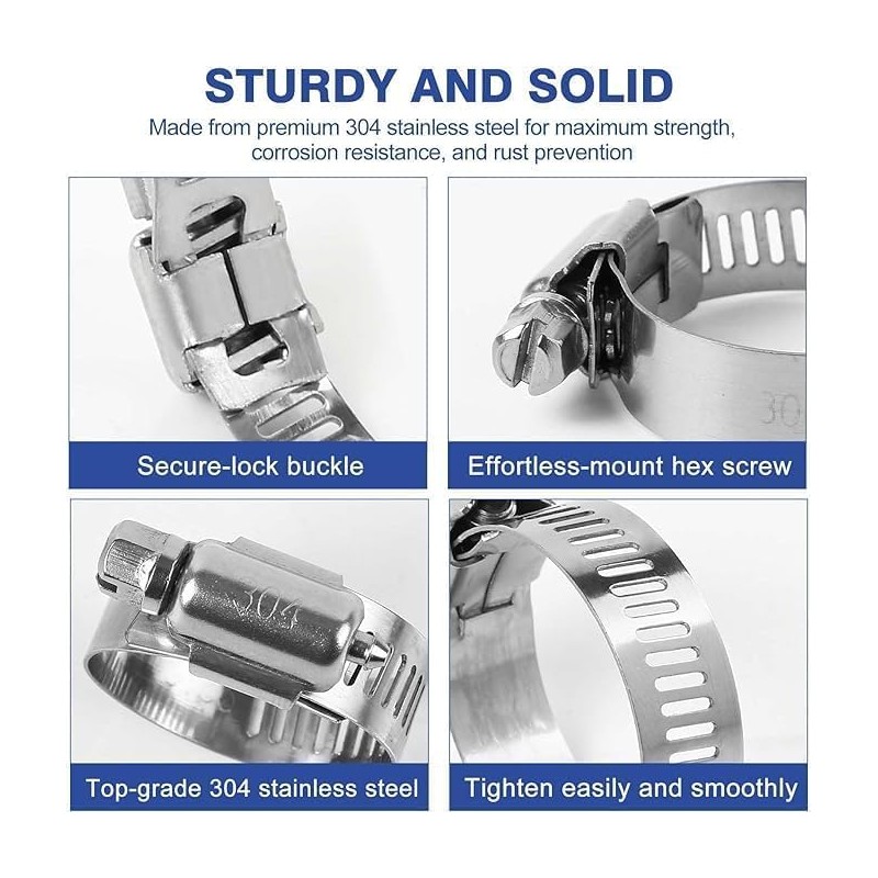 60-Piece All-inclusive Hose Clamp Combo Kit, Adjustable 1/4" - 1-1/2"