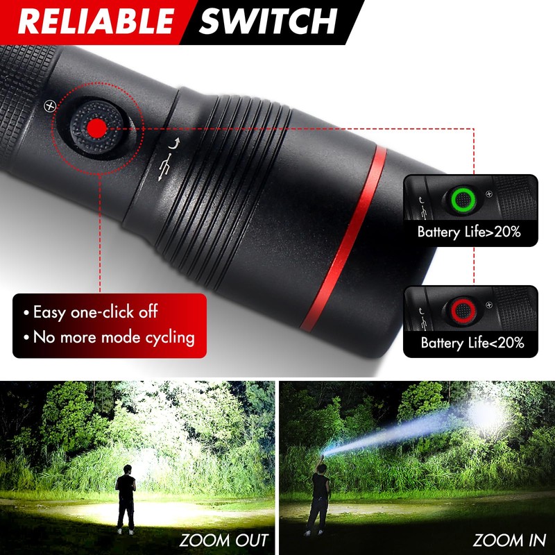 SUBOOS X50 Pro LED Rechargeable Flashlight, Super Bright 15000 Lux,