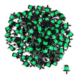 (100-PACK) - 1/4" Inch 360 Degree Drip Emitter On 6" Stake Sprayer Adjustable Flow 0-20 GPH, Fits 1/4 (4-6mm) Irrigation Tubing - Micro Bubbler Drippers for Drip Irrigation (100 Pack Dripper on Barb)
