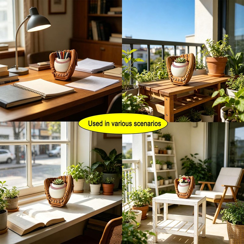 Baseball Succulent Planter 4.7in, Pen Holder, Sports Gift for Dad