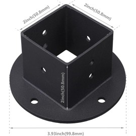 VANROUG 2 x 2 Square Fence Pole Flange Base Pergola Post Base Brackets Kit, Heavy Duty Black Wall Mount Post Anchor Base Brackets for Deck Railing Mailbox