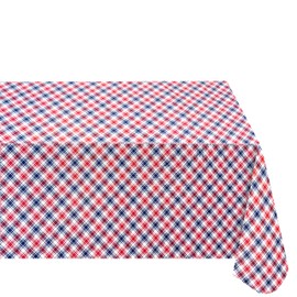 Red, White and Blue Americana Gingham Vinyl Tablecloth – 52 x 70 Inch Rectangle, Waterproof Flannel-Backed Table Cover for Indoor and Outdoor Use, Easy Care Patriotic Picnic and Holiday Décor