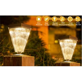 Dwrunyihan Solar Post Lights Outdoor 2 Pack, Solar Powered Fence Cap Lights for 4x4 5x5 and 6x6 Post in Patio,Deck Walkway and Garden Decoration