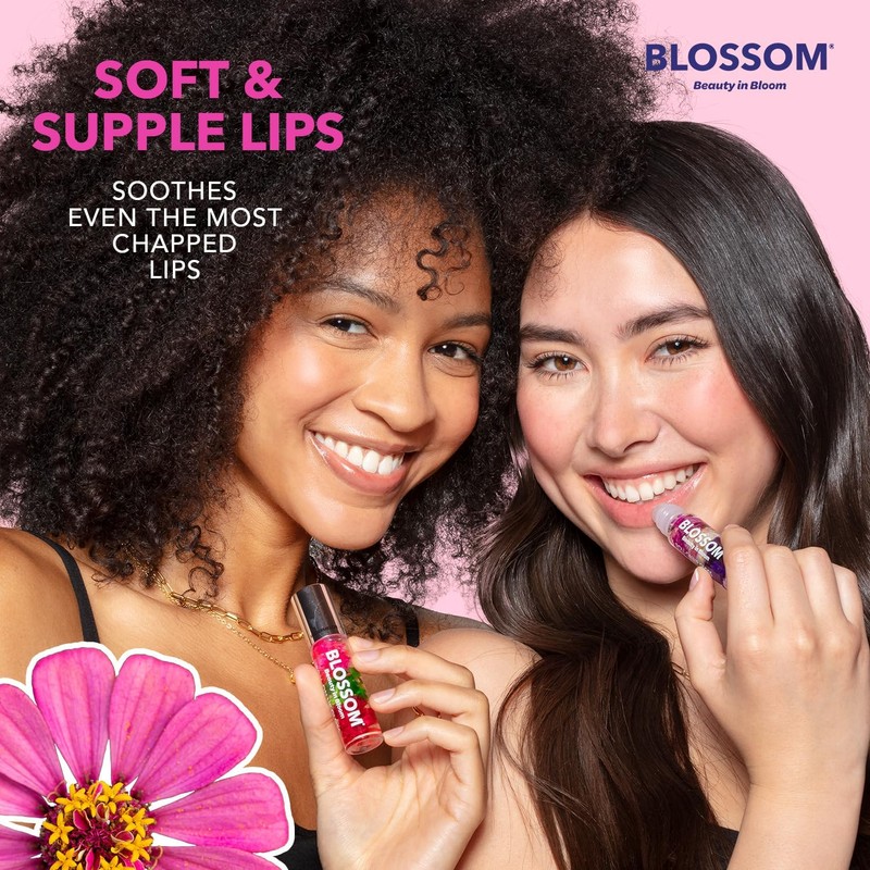 Blossom Brillo de labios enrollable, impregnado con flores reales, fabricado