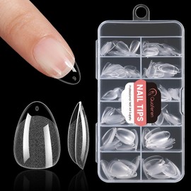 Quaferen Almond Nail Tips Extra Short: 240pcs Pre-shape Acrylic Fake Nails Tips Almond Shape - 12 Sizes Soft Gel Full Cover Clear Gelly Press on False Tip for Nail Extension Salon Home