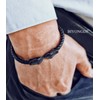 BIYONGDE Black Braided Leather Animal Bangle Bracelet Black Steel Cobra