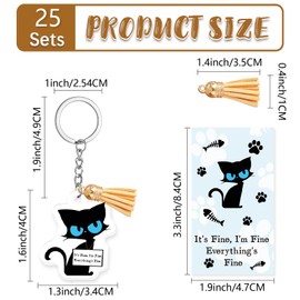 CREATCABIN 36Sets Black Cat Keychain Bulk Acrylic Appreciation Keychains Including Jump Rings Tassel Pendant Encouragement Cards Emotional Support Gifts for Coworkers Team Office Staff Employees