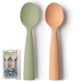 Miniware Silicone Baby Spoon for Training - BPA Free Baby Utensils - Baby Spoons Self Feeding 6 Months | 100% Food Grade Silicone - Modern & Dishwasher Safe | Dishwasher Safe (Pistachio & Toffee)